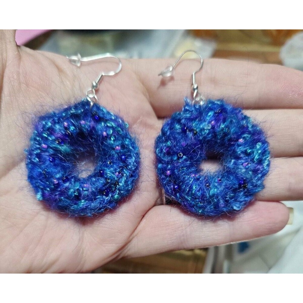 Blue Crochet Beaded Earrings